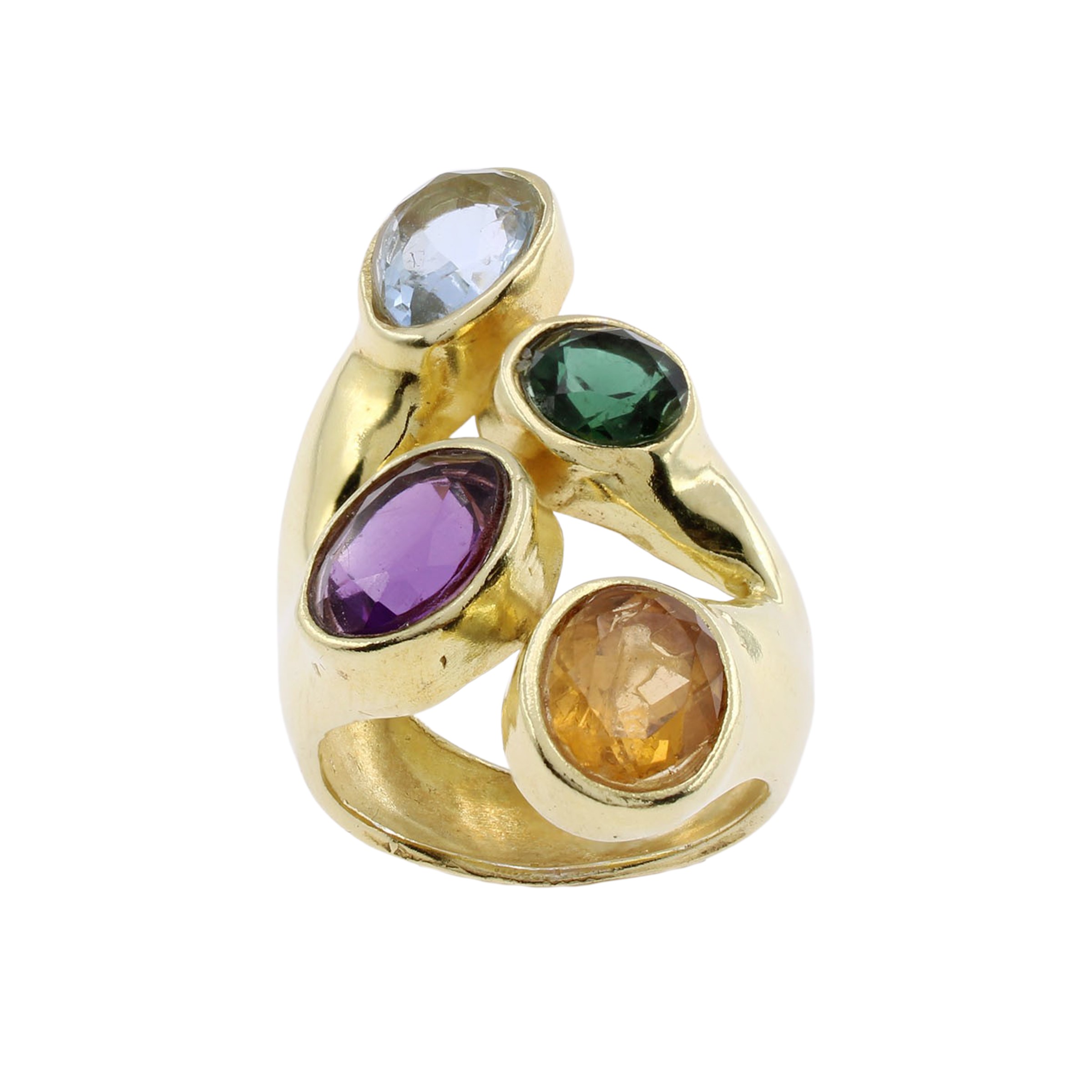 Anello in Argento Dorato con Quattro Pietre Sintetiche