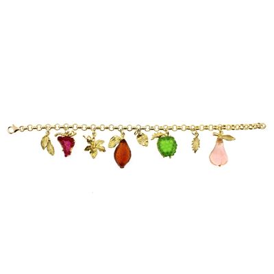 Bracciale in Argento Dorato con Paste Vitree Pendenti a Motivo Frutta