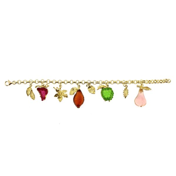 Gilded silver with hanging glass paste with fruit motif bracelet
