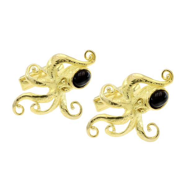 Gold-plated silver and synthetic stones octopus shaped cufflinks  - Auction Jewels Watches and Fashion Vintage - Web Only - Colasanti Casa d'Aste