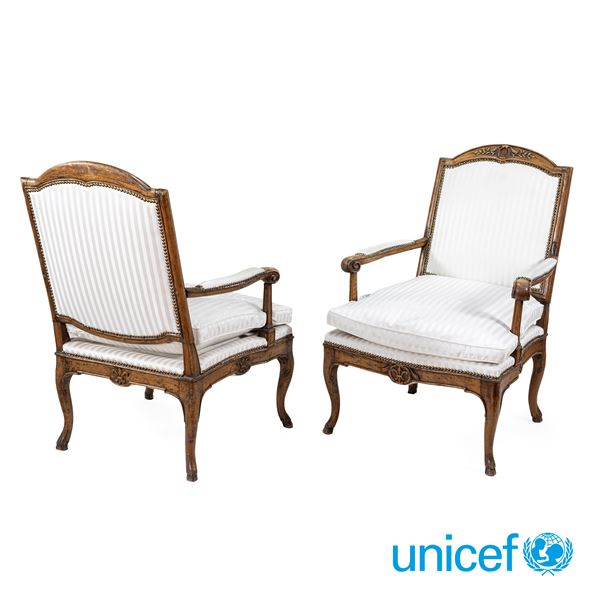 Pair of walnut armchairs