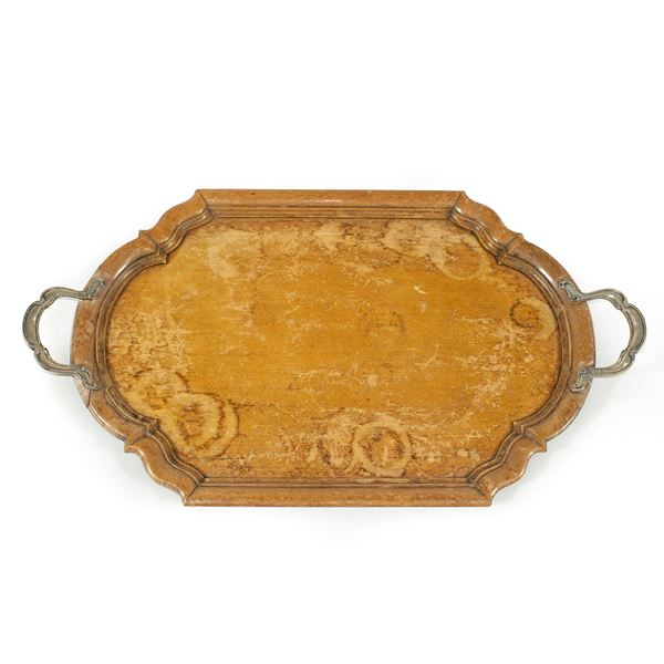 Wooden tray with silver handles  (20th century)  - Auction Fine Silver and the Art of the Table - Colasanti Casa d'Aste