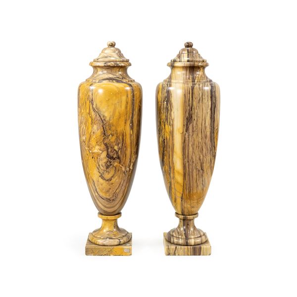 Pair of yellow Siena marble vases