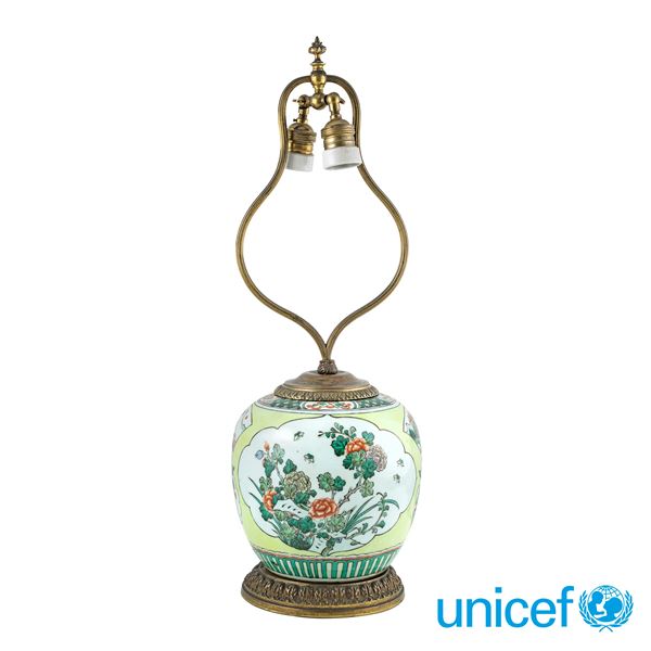 Lampada da tavolo in porcellana e bronzo