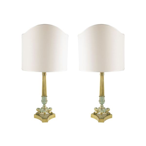 Pair of golden metal table lamps