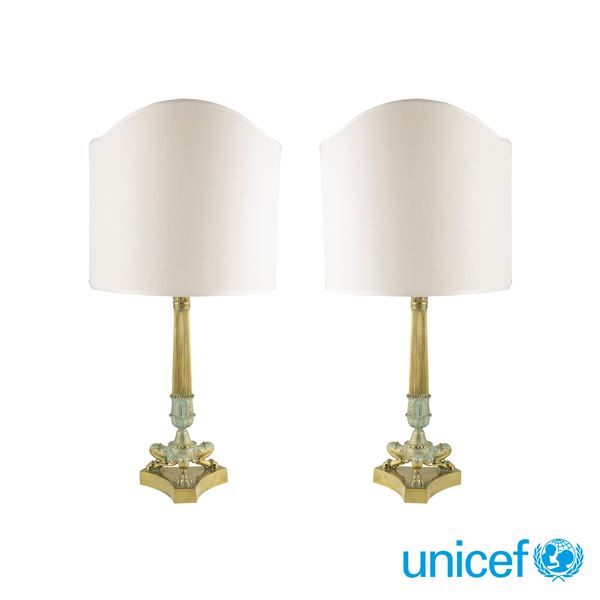 Pair of golden metal table lamps