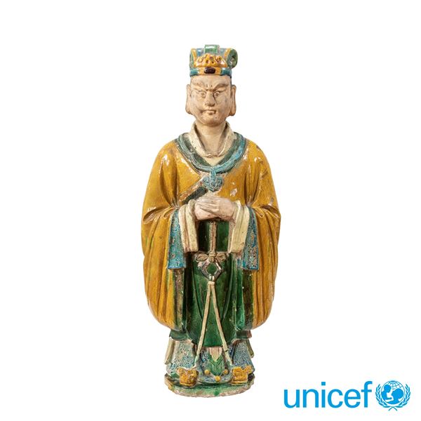 Scultura in terracotta invetrita nei colori Sancai