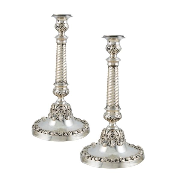 Pair of silver candlesticks  (Naples, 19th century)  - Auction Fine Silver and the Art of the Table - Colasanti Casa d'Aste