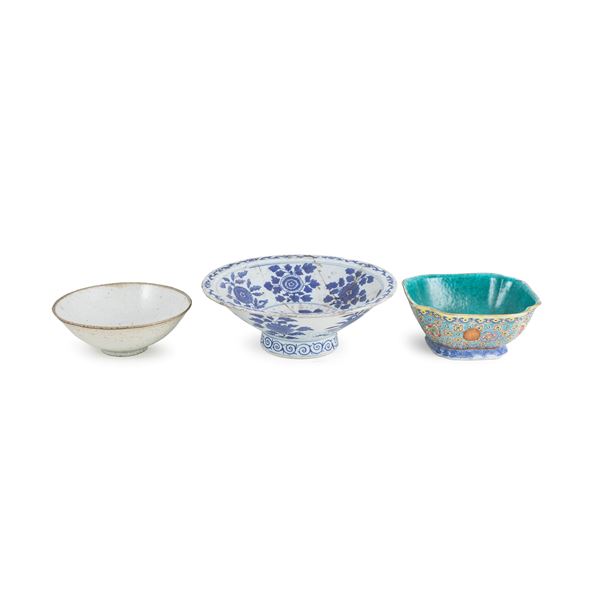 Three polychrome porcelain bowls