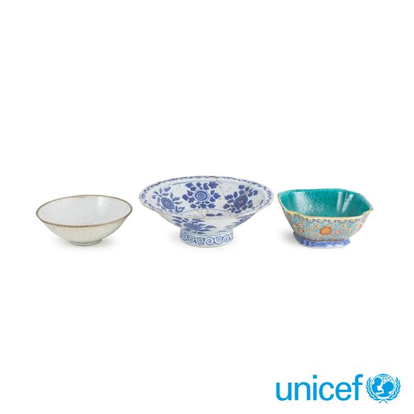 Three polychrome porcelain bowls