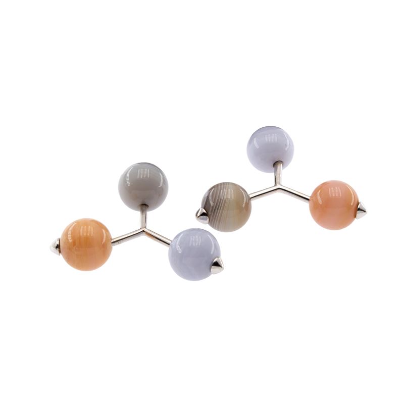 Gemelli, sfere in oro bianco 18kt con pietre dure
