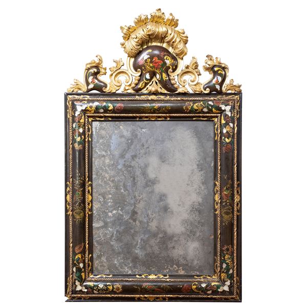 Lacquered and partially gilded wood mirror