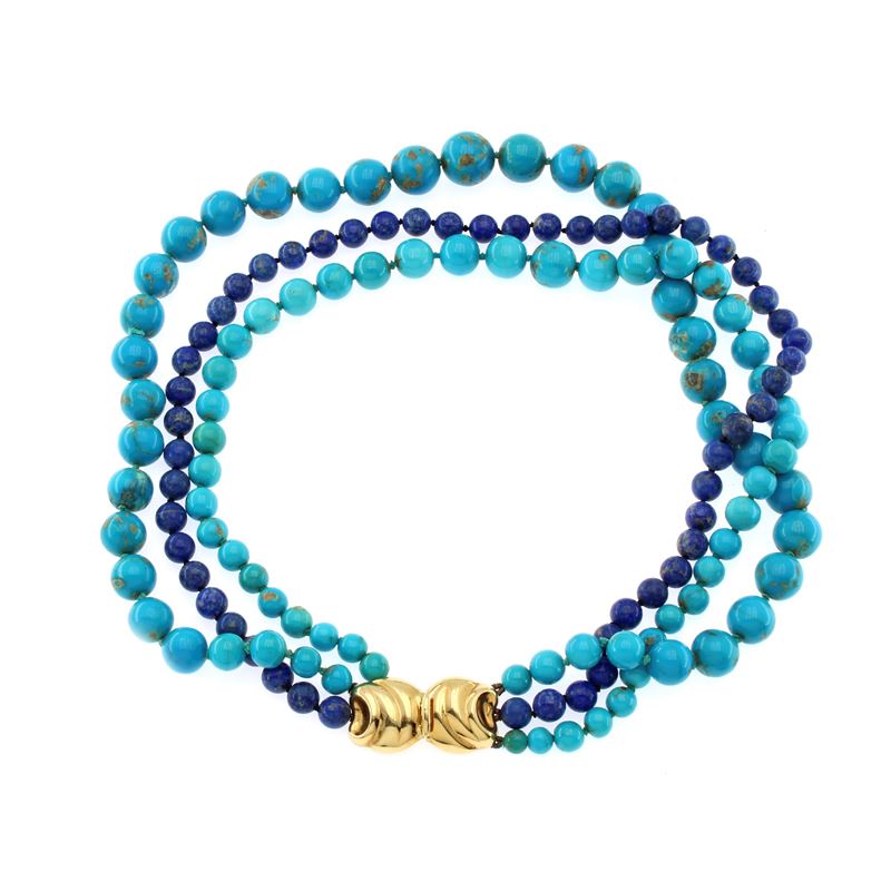 Collana a Tre Fili di Howlite Turchese e Lapislazzulo