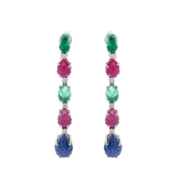 Tutti Frutti 18kt white gold pendant earrings