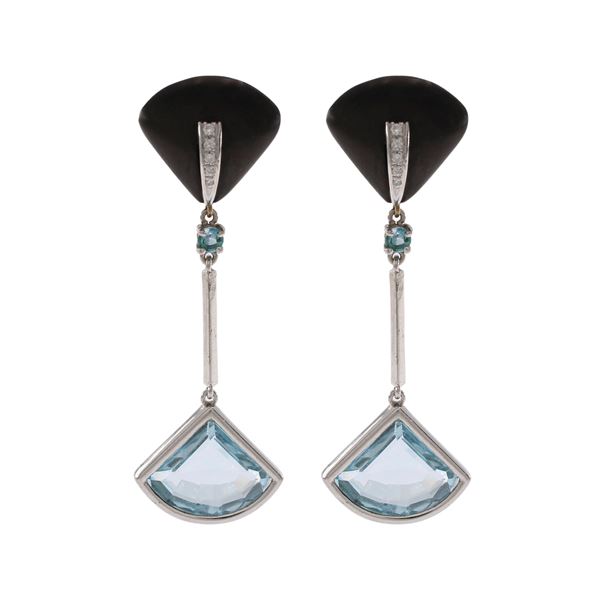 Silver pendant earrings with aquamarines