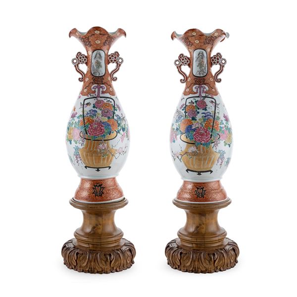 Pair of Kutami porcelain vases