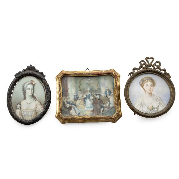 Gruppo di tre miniature  (XIX-XX Sec.)  - Asta Arredi Sculture Oggetti D'Arte I Web Only - Colasanti Casa d'Aste
