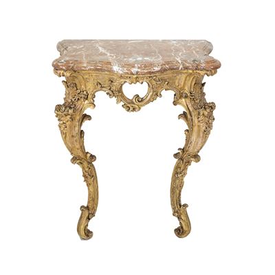 Console in Legno Dorato e Marmo