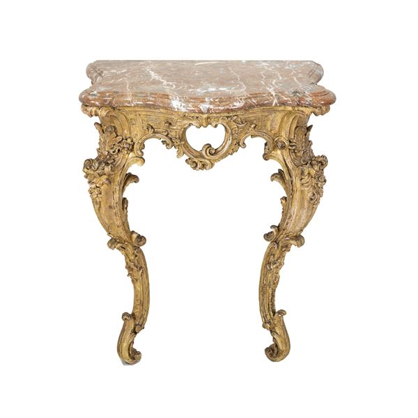 Console in legno dorato e marmo  (Francia, XVIII - XIX Sec.)  - Asta Arredi, Sculture, Dipinti Antichi e del XIX Secolo - I - Colasanti Casa d'Aste