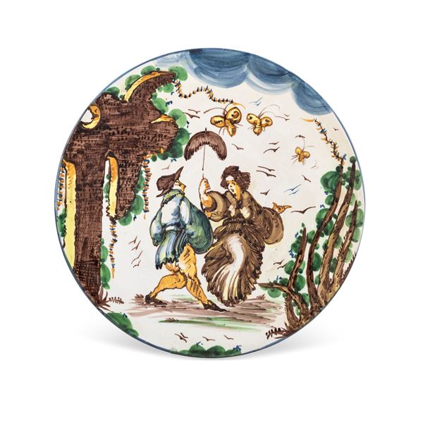 Polychrome majolica plate  (Savona, 20th century)  - Auction Furniture, Sculptures, Old Master and 19th Century Paintings - I - Colasanti Casa d'Aste