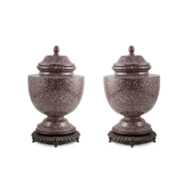 Pair of red porphyry vases