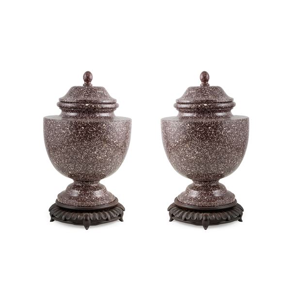 Pair of red porphyry vases
