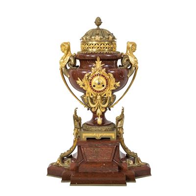 Grande Orologio da Tavolo in Marmo e Bronzo
