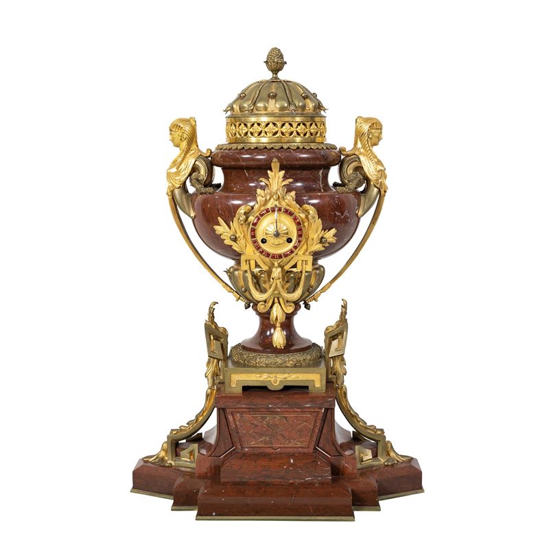 Grande Orologio da Tavolo in Marmo e Bronzo