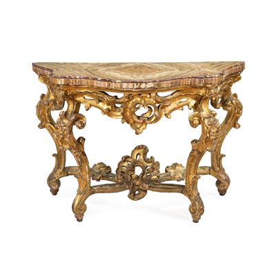Console in Legno Dorato e Marmo