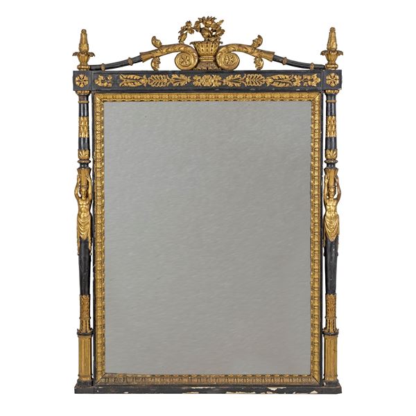 lacquered and gilded wood mirror