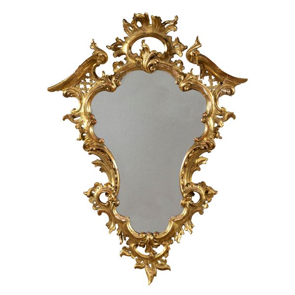 Gilded wood mirror  (Italy, 19th century)  - Auction Furniture, Sculptures, Old Master and 19th Century Paintings - I - Colasanti Casa d'Aste