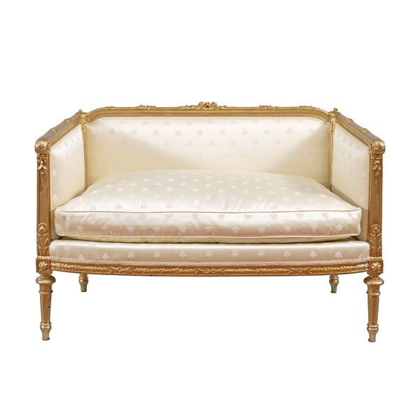 Golden lacquered wooden sofa  (France, 19th-20th century)  - Auction Furniture, Sculptures, Old Master and 19th Century Paintings - I - Colasanti Casa d'Aste