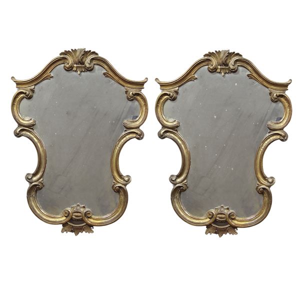 Pair of gilded wooden mirrors  (Italy, 19th-20th century)  - Auction Furniture Sculpture and Works of Art - Web Only - Colasanti Casa d'Aste