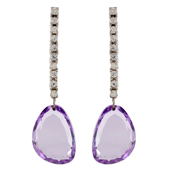 925 silver, amethysts and zircons pendant earrings