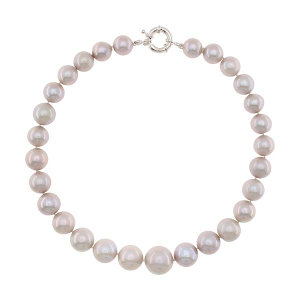 Collana ad un filo di perle e chiusura in argento  - Asta Gioielli  Orologi  Fashion Vintage I Web Only - Colasanti Casa d'Aste