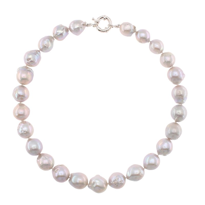 Collana Ad un Filo di Perle Barocche e Chiusura in Argento