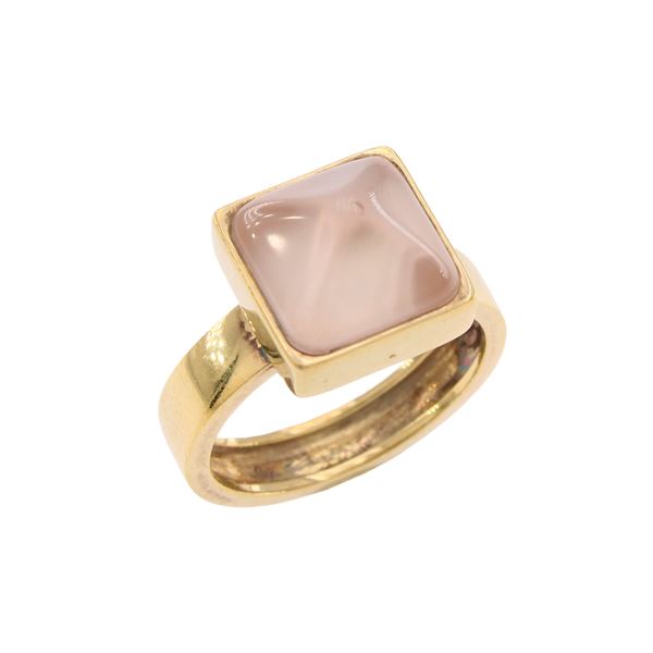 925 golden silver ring with pink chalcedony