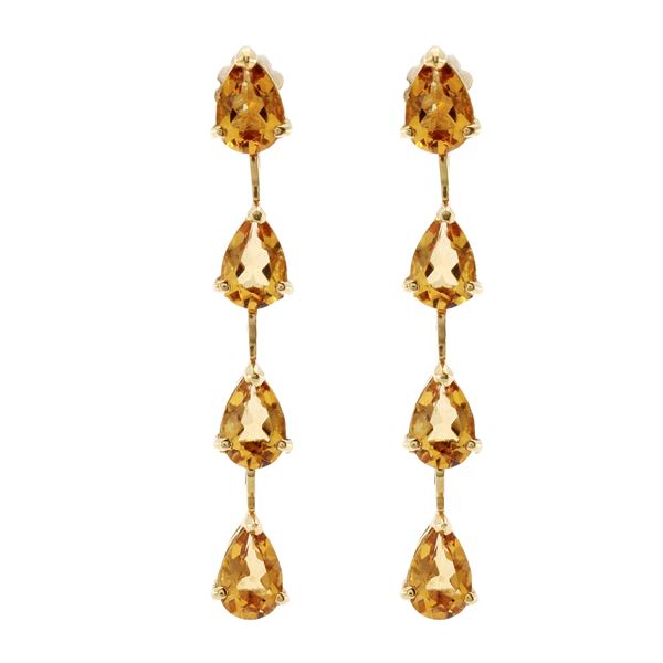 18kt yellow gold and drop-cut citrine quartz pendant earrings