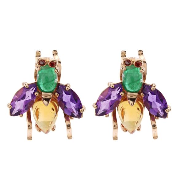 14kt yellow gold and silver bee earrings