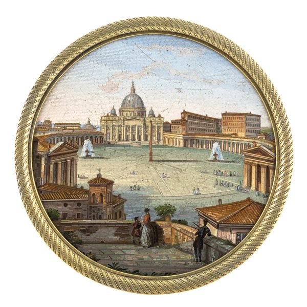 Placca circolare in micromosaico  (Roma, XIX Sec.)  - Asta Arredi, Sculture, Dipinti Antichi e del XIX Secolo - I - Colasanti Casa d'Aste