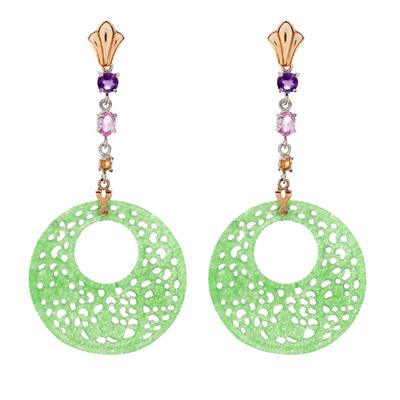 Orecchini Pendenti in Oro 9kt, Argento e Giada Verde Incisa