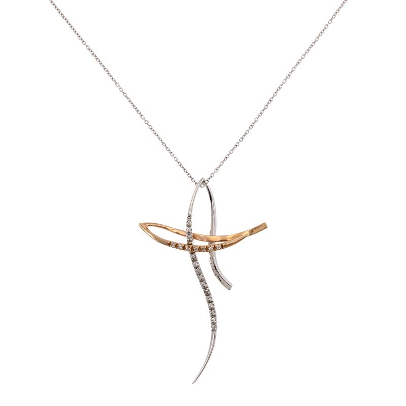 Pendente Croce in Oro Bianco e Giallo 18kt e Diamanti