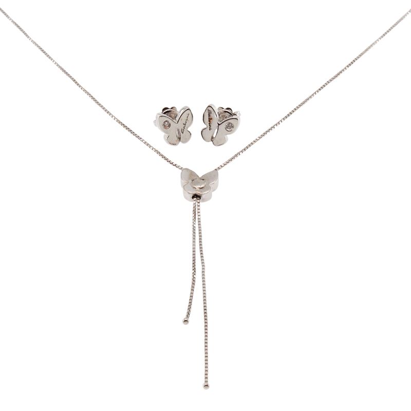 Salvini Collana ed Orecchini Farfalle in Oro Bianco 18kt e Diamanti