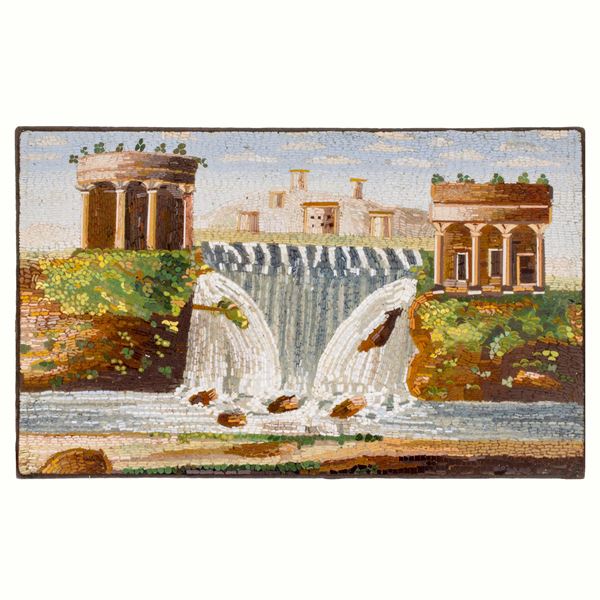 Placchetta rettangolare in micromosaico  (Roma, XIX Sec.)  - Asta Arredi, Sculture, Dipinti Antichi e del XIX Secolo - I - Colasanti Casa d'Aste