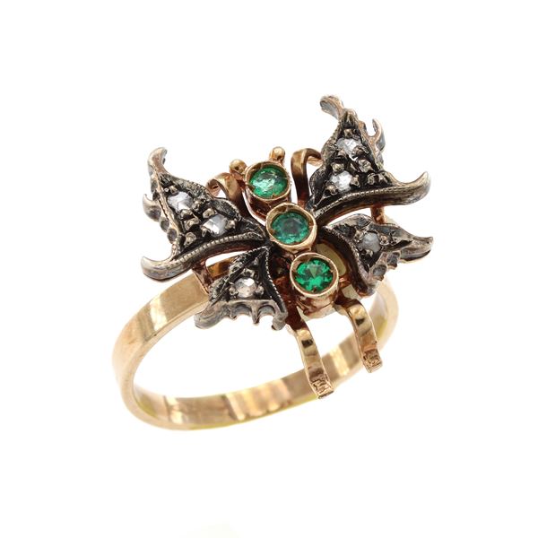 Anello farfalla in oro giallo 9kt e argento  - Asta Gioielli  Orologi  Fashion Vintage I Web Only - Colasanti Casa d'Aste