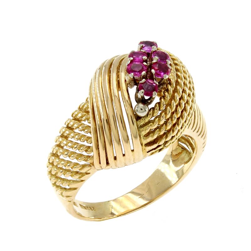 Anello in Oro Giallo 18kt e Rubini Tondi
