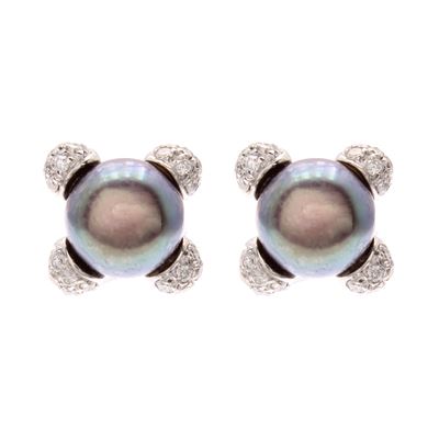 Damiani Orecchini a Lobo in Oro Bianco 18kt, Perle Thaiti e Diamanti