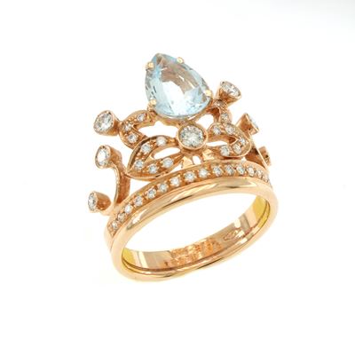 Anello in Oro Rosa 14kt, Topazio a Goccia e Diamanti