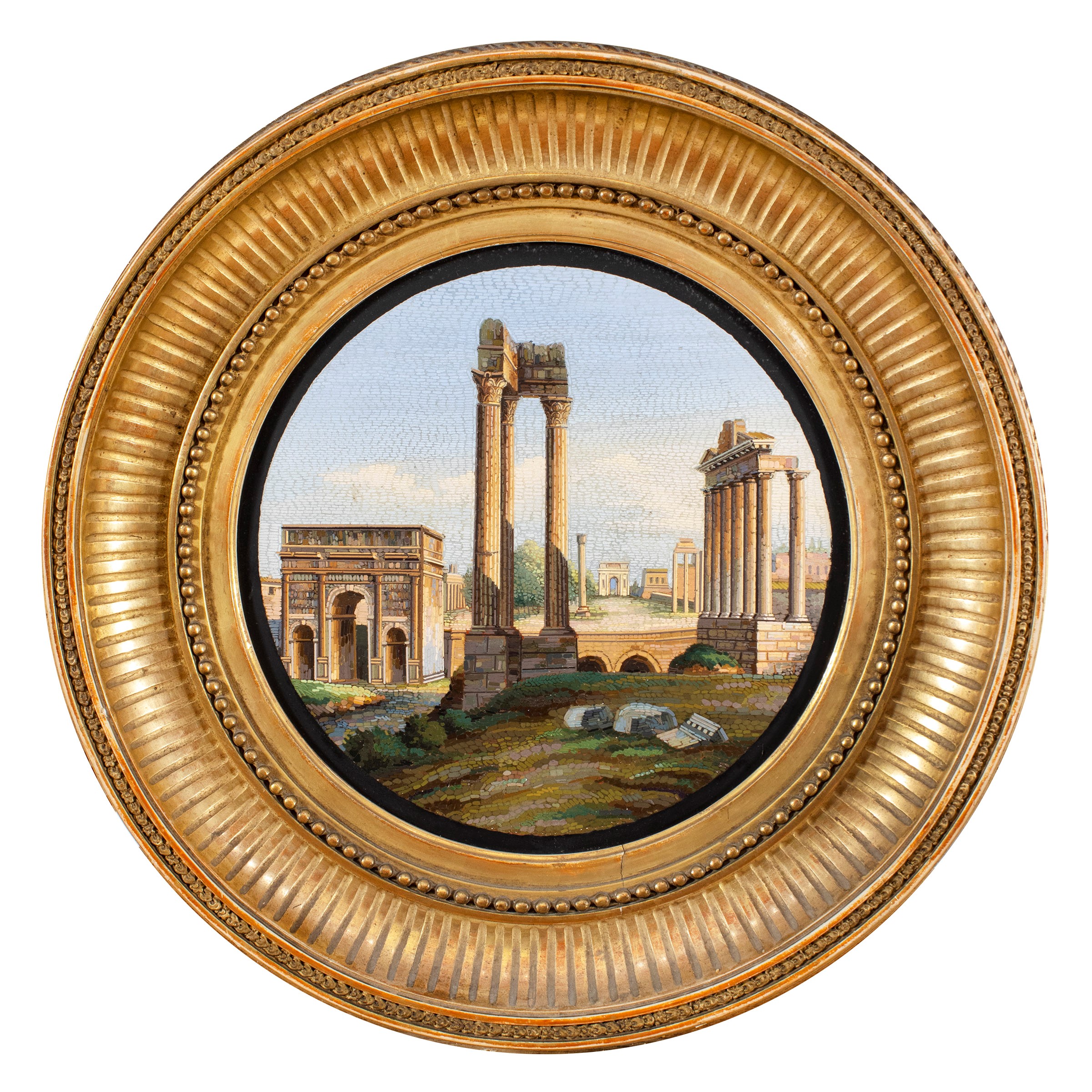 Placca Circolare in Micromosaico su Nero del Belgio