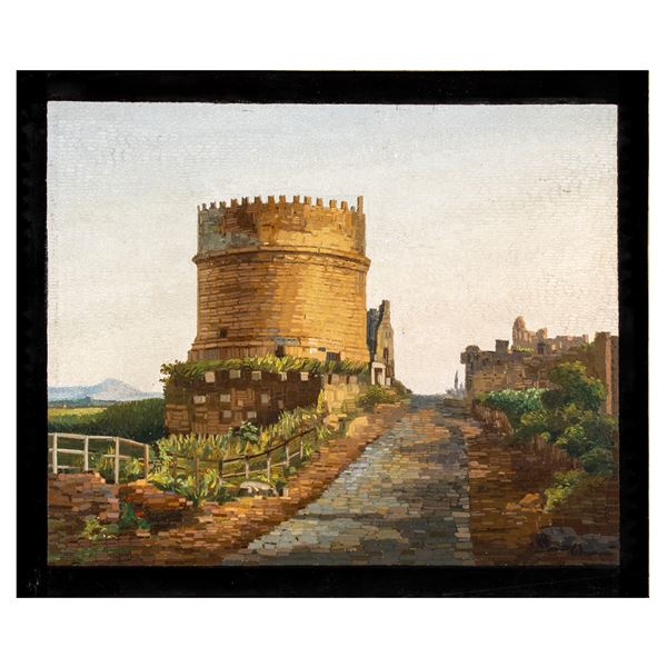 Placca rettangolare in micromosaico su nero del Belgio